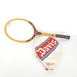 Vintage Davis Hi-Point Wood Tennis Racquet Victor with Cover 1970s‎ Retro Decor